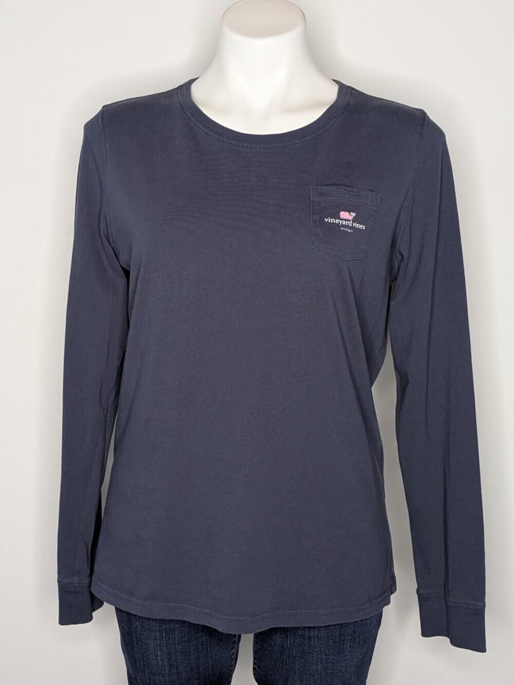 Vineyard Vines Blue I Love Michigan Whale Long Sleeve Cotton T-shirt M